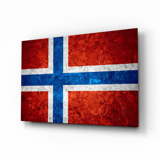 Flag of Norway glass wall art in a modern home office