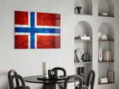 Patriotic glass print bringing Norwegian edge to a hallway