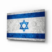 Flag of Israel glass wall art in a modern home office