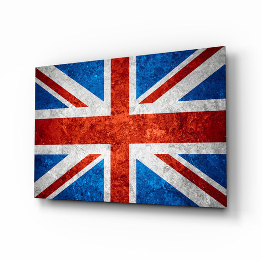 Flag of United Kingdom glass wall art in a modern home office