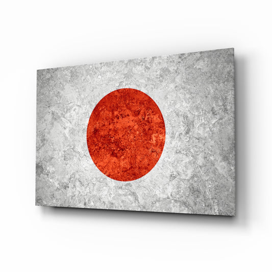 Flag of Japan glass wall art in a modern home office