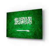 Flag of Saudi Arabia glass wall art in a modern home office