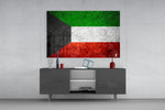 Flag of Kuwait glass wall art catching light to reveal its painted stone-grunge