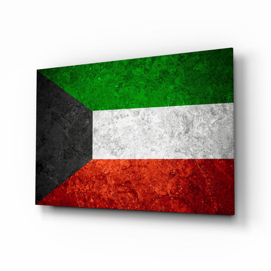 Flag of Kuwait glass wall art in a modern home office