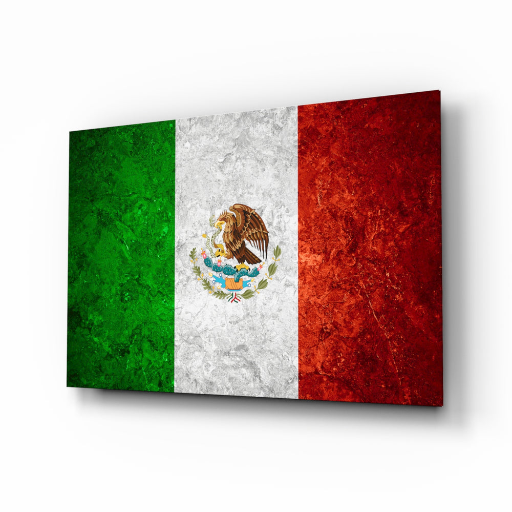 Flag of Mexico glass wall art in a modern home office