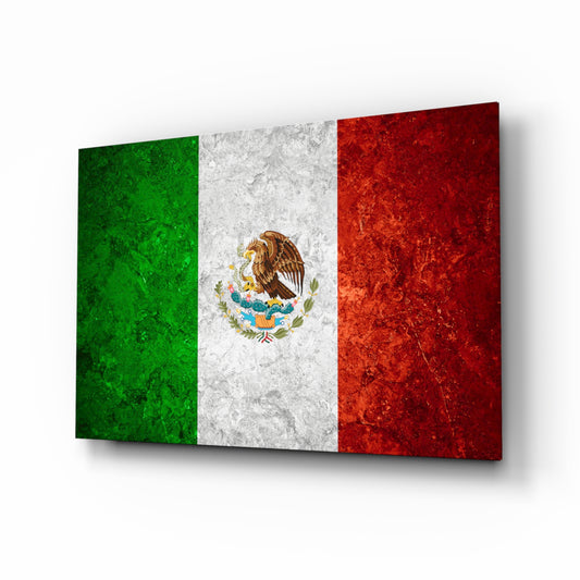 Flag of Mexico glass wall art in a modern home office