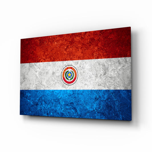 Flag of Paraguay glass wall art in a modern home office