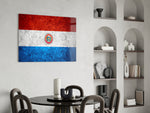 Patriotic glass print bringing Paraguayan edge to a hallway