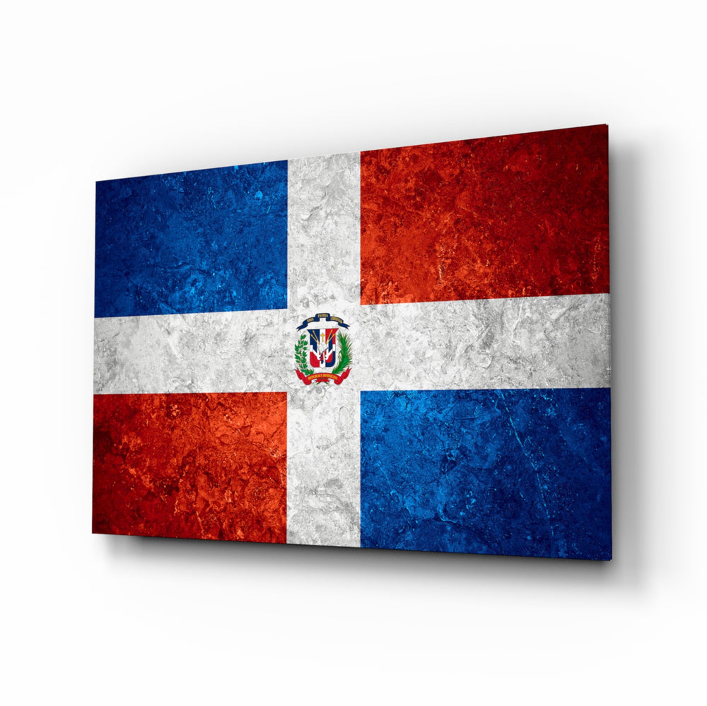 Flag of Dominican Republic glass wall art in a modern home office