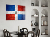 Patriotic glass print bringing Dominican edge to a hallway
