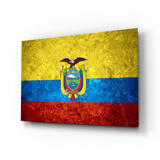 Flag of Ecuador glass wall art in a modern home office