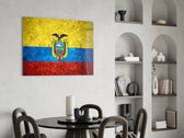 Patriotic glass print bringing Ecuadorian edge to a hallway