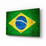 Flag of Brasil glass wall art in a modern home office