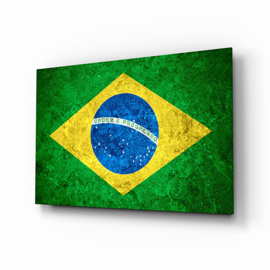 Flag of Brasil glass wall art in a modern home office