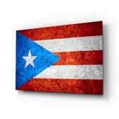 Flag of Puerto Rico glass wall art in a modern home office