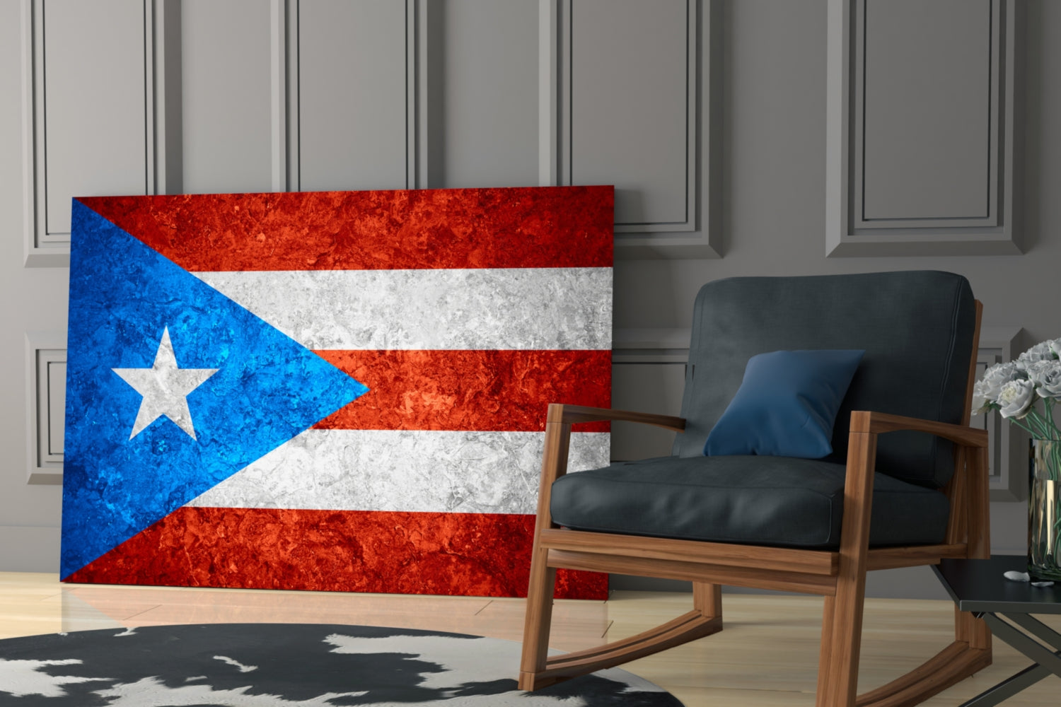 Flag of Puerto Rico Glass Wall Art.