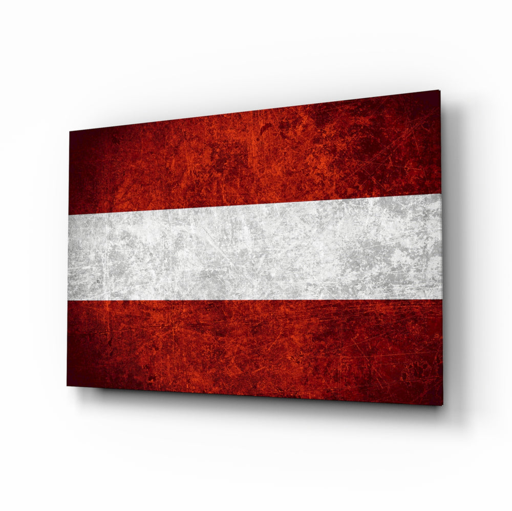 Flag of Austria glass wall art in a modern home office