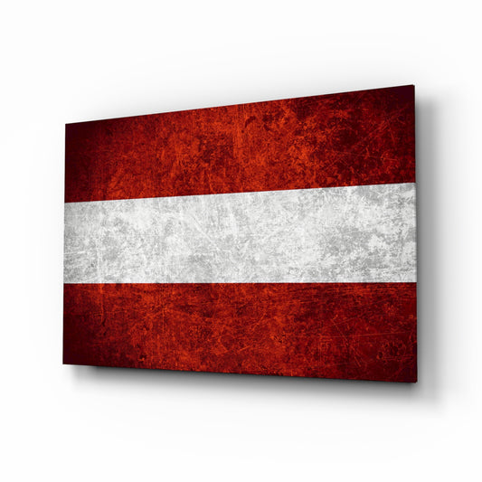 Flag of Austria glass wall art in a modern home office