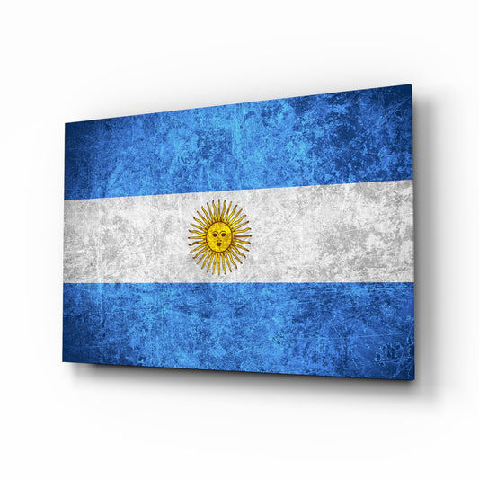 Flag of Argentina glass wall art in a modern home office
