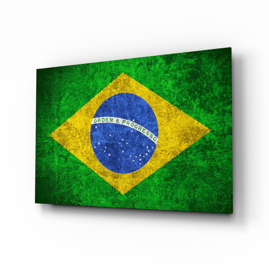 Flag of Brasil glass wall art in a modern home office