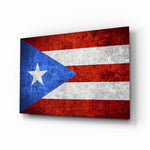 Flag of Puerto Rico glass wall art in a modern home office