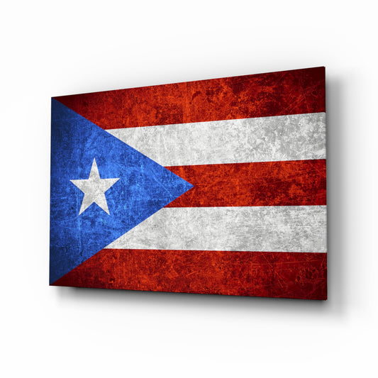 Flag of Puerto Rico glass wall art in a modern home office