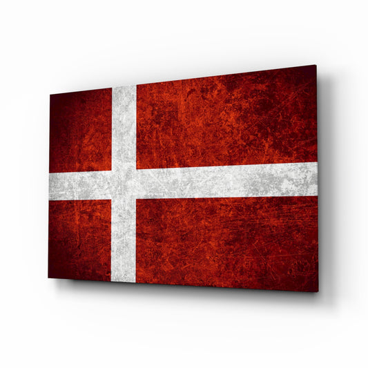 Flag of Denmark glass wall art in a modern home office
