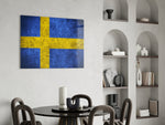 Patriotic glass print bringing Swedish edge to a hallway