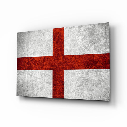 Flag of England glass wall art in a modern home office