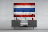 Flag of Thailand glass wall art catching light to reveal its painted scratched-metal grunge