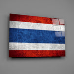 Patriotic panel anchoring a man cave wall