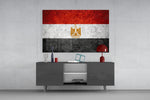 Flag of Egypt glass wall art catching light to reveal its painted stone-grunge