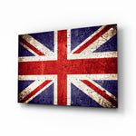 Flag of United Kingdom glass wall art in a modern home office