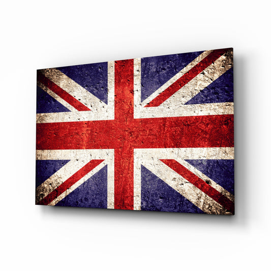 Flag of United Kingdom glass wall art in a modern home office