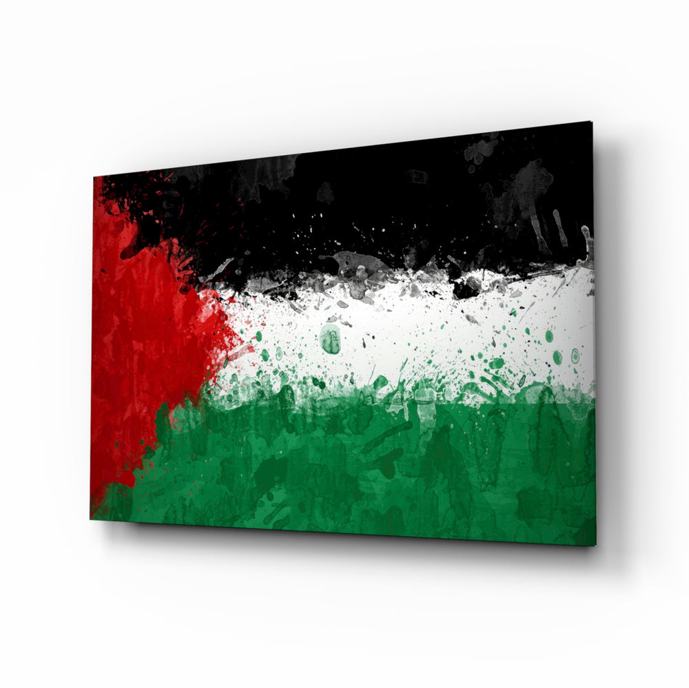 Flag of Palestine glass wall art in a modern home office