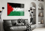 Flag of Palestine artwork styled in a study interior
