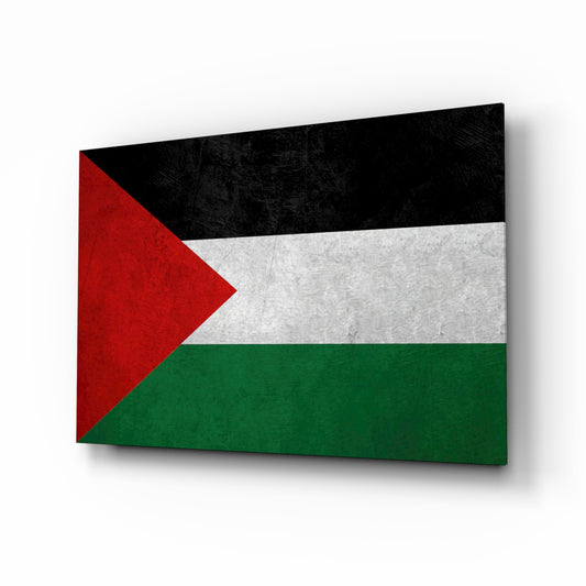 Flag of Palestine glass wall art in a modern home office