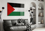 Flag of Palestine artwork styled in a study interior