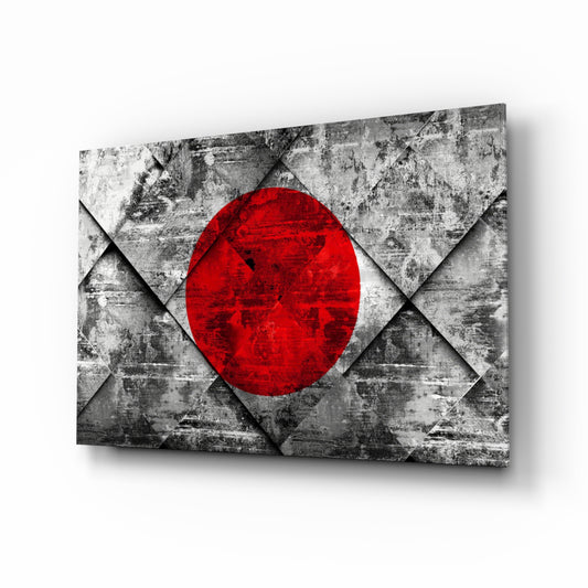 Flag of Japan glass wall art in a modern home office