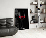 Cinematic wine glass print bringing sommelier edge to a steakhouse-styled dining nook