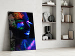 Beauty portrait dikey panel against an onyx-painted accent wall
