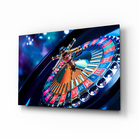 Roulette glass wall art in a modern man cave