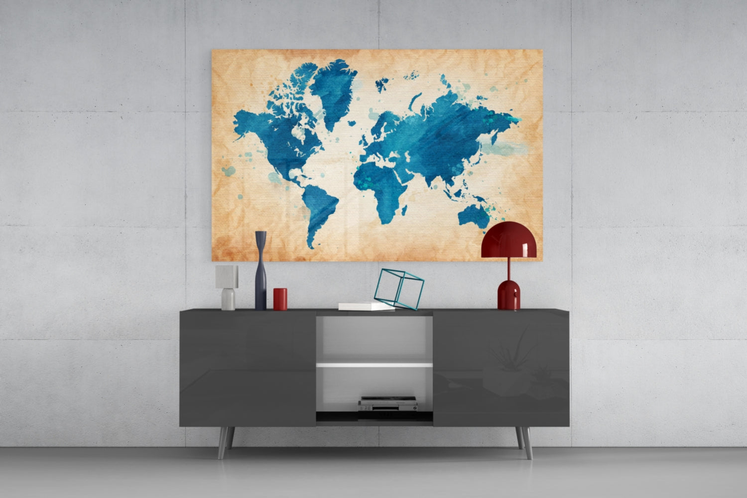 World Map Glass Wall Art.
