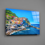 Coastal travel panel anchoring a hallway wall