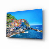 Manarola glass wall art in a modern living room