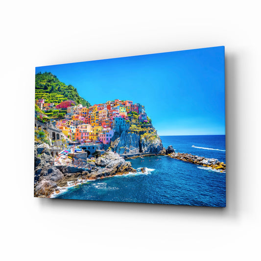 Manarola glass wall art in a modern living room