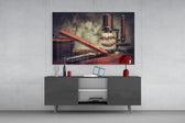 Vintage Shave glass wall art catching light to reveal its painted sepia tones