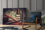 Barbershop yatay panel against a charcoal-painted accent wall