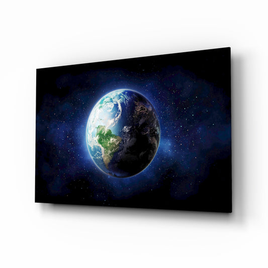 Earth glass wall art in a modern study
