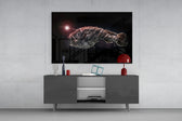 Deepsea Fish glass wall art catching light to reveal its painted rust-silver scales